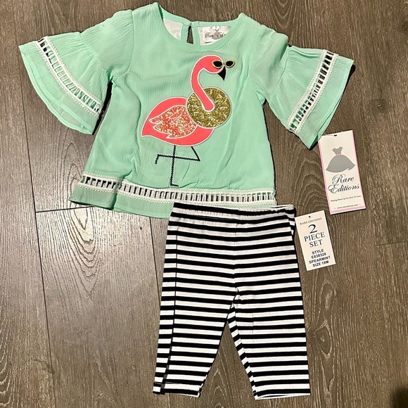 Rare Editions Other - Rare Editions Mint Flamingo Top w/ Leggings for Toddler Girl